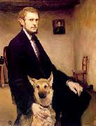 Miroslav Kraljevic Selfportrait with a dog oil painting artist